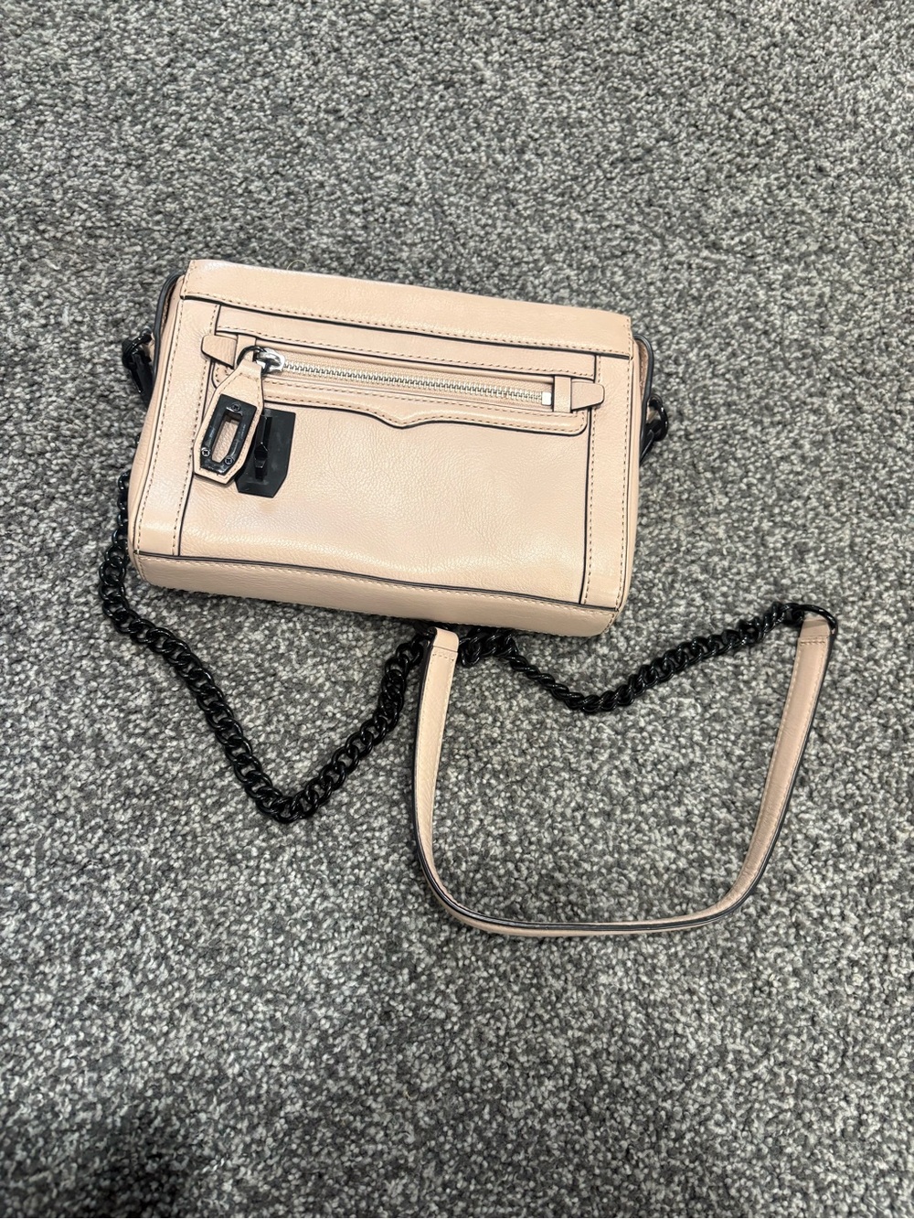 Rebecca Minkoff Blush Beige Leather Crossbody with Black Chain Strap